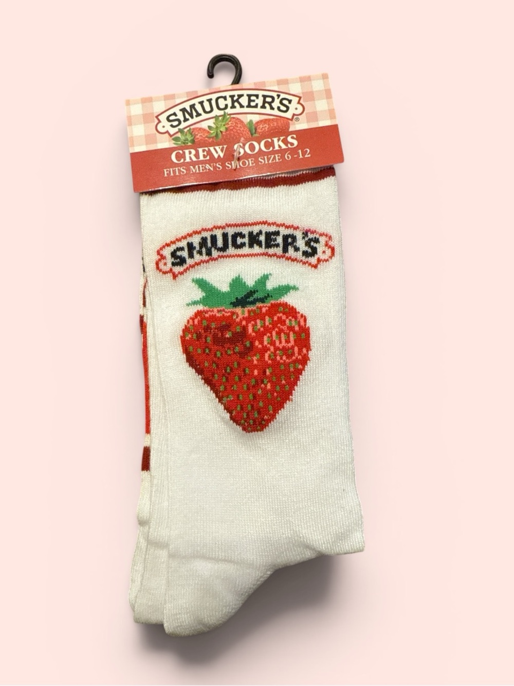 Men's White Crew Socks with Smucker’s Red Strawberry Graphic